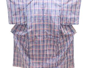 未使用品　格子織出し米沢紬着物アンサンブル